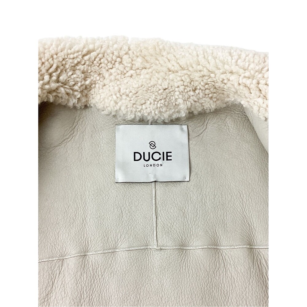 Ducie London Shearling Aviator Jacket Ivory Wool Leather Size 38 M - Picture 2 of 13